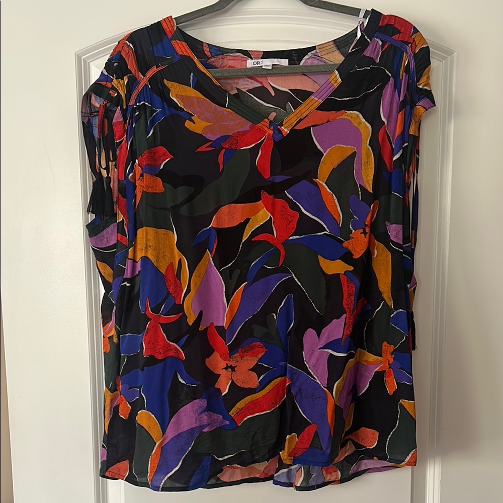 DR2 Red and Orange Graphic Blouse Relaxed Fit